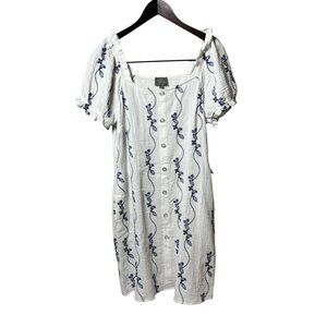 Womens Large Puff Short Sleeve Sheath Dress Floral Embroidery Cottagecore Countr